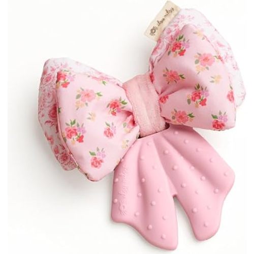 Itzy Ritzy Teether Toy, Silicone & Crinkle Sensory Toy for Babies (Bow)
