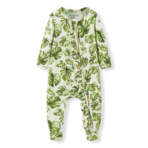 Island Leaf Cotton Stretch Ruffle Footed Romper