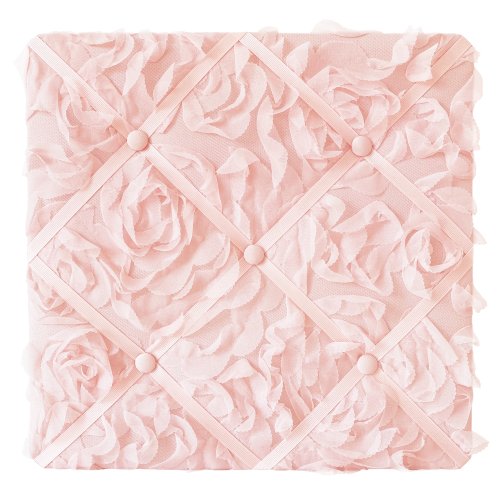 Pink Floral Rose 13in Fabric Memory Photo Bulletin Board - Blush Flower Luxurious Elegant Princess Vintage Boho Shabby Chic Glam