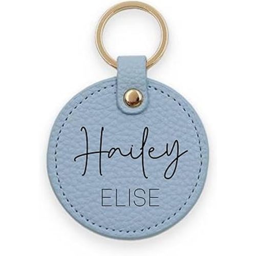 Personalized Tags, Diaper Bag Keychain, Booksack Tag, Backpack Label, Leather Keychain, Personalized Name for Bags, Luggage Tag, Engraved (Light Blue, First Name Script, Second Name Print)