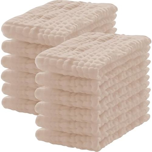 Lovely Care 12 Pack Muslin Burp Cloths 100% Cotton Muslin Cloths Large 20''x10'' Extra Soft and Absorbent Baby Burping Cloth - Brown