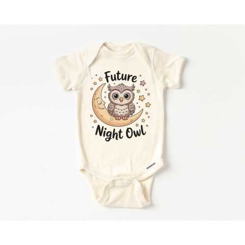 Retro Future Night Owl Baby Onesie® - Funny Baby Up All Night Gift Pregnancy Reveal Birth Announcement Bodysuit - Birding Natural Onesie®