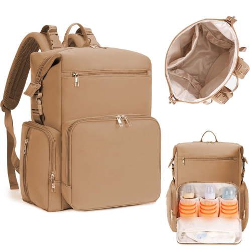 Diaper Bag Backpack for Mom/Dad with Changing Pad, Multi-Function Neoprene Large Newborn Baby Maternity Bags Travel Tote with Insulated Pockets Oat