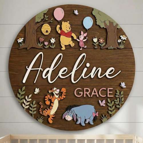 Personalized Pooh Friendship Sign, Winnie the Pooh Nursery Name Sign, Kid Room Sign, Kids Bedroom Door Sign Kids Room Door Nursery Name Sign