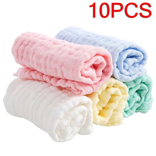 Baby Washcloths, Muslin Squares Organic 100% Cotton Natural Baby Face Towels, 10 Pack Reusable Extra Soft Newborn Baby Wipes, 6 Layers Bath Shower Wash Cloths with Printed Design, 28x28cm