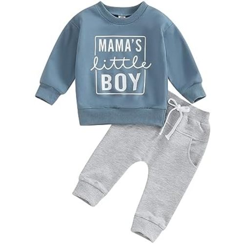 Toddler Baby Boy Clothes Mamas Boy Fall Winter Outfit Long Sleeve Letter Sweatshirt Plaid Jogger Pants Newborn Set