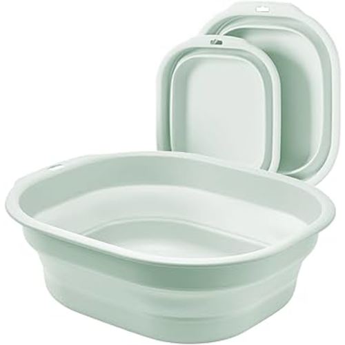 2 Pack Collapsible Wash Basin Set, Foldable Dish Tub, Small Medium Portable Sink for Kitchen, Camping, RV, Baby Bottles, Laundry, Plastic Washbasin -Green