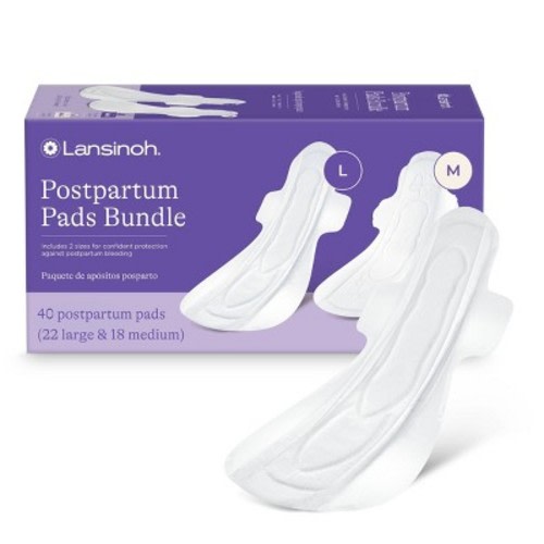 Lansinoh Postpartum Maternity Pads Bundle with Super, and Regular Absorbent for Heavy & Medium Flow - 40ct