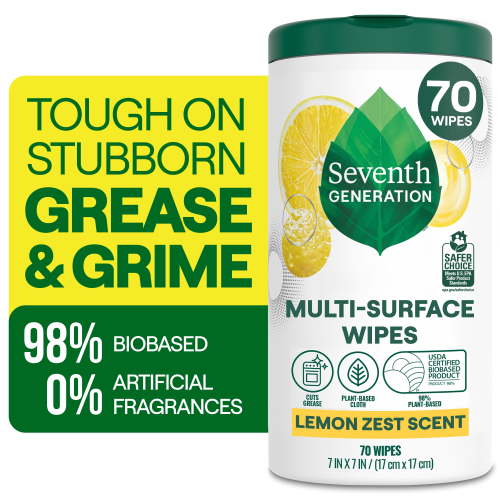 Seventh Generation Multi Surface All Purpose Cleaning Wipes, Lemon Zest, 70 Count