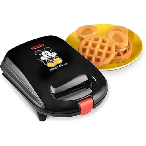 Disney Mickey Mouse Mini Waffle Maker by Select Brands - Cooks Cute Mickey Mouse Waffles - With Nonstick Coating & Non-Skid Feet - Includes Manual with Waffle Recipes