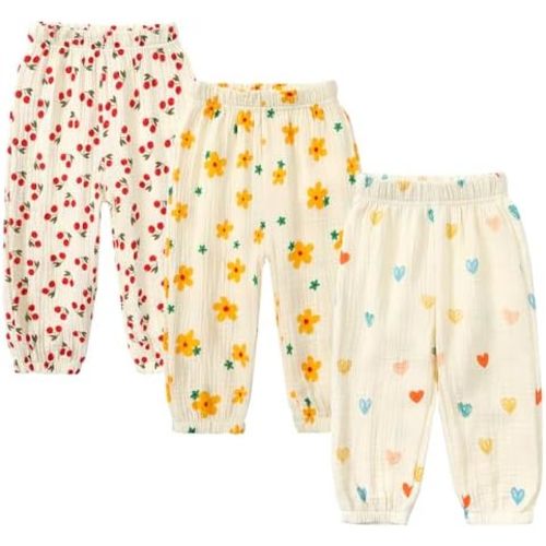 MYGBCPJS Baby Boys Girls Cotton Linen Trousers Kids Casual Ankle Pants Loose Long Bloomers