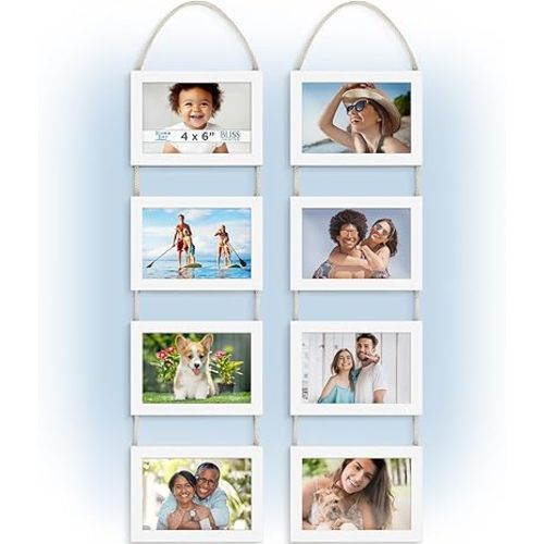 Icona Bay - 4x6 Wall Hanging Picture Frames Collage with 8 Openings - Winter White, 2 Pack - Casual Style Engineered Wood Frames - Wall Mount Only - Bliss Collection