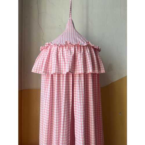 Gingham Crib Canopy with Ruffles: Pink & White Babotipi Design