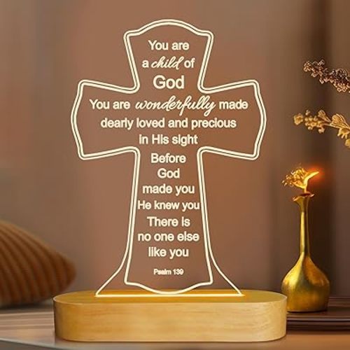 OkiyiD Baptism Gift for Girl Boy, Christening Gifts, Cross 3D Night Light LED Illusion Lamp,Soft Warm Lamp for Kids Bedroom Decoration, You are a Child of God