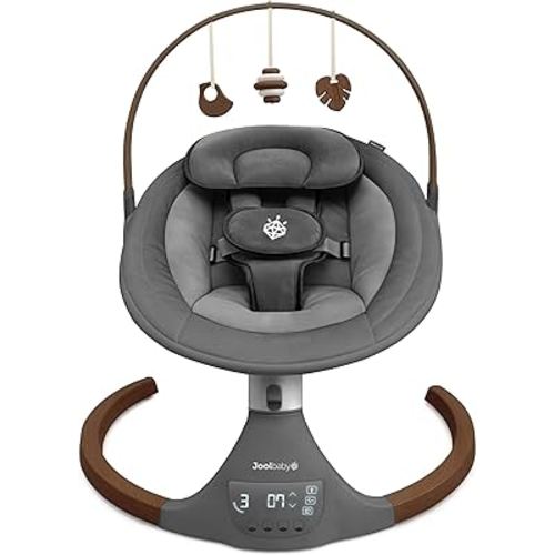 Jool Baby Nova Nature Baby Swing for Newborns with Natural Wood Toys, Electric Motorized Infant Swing, Bluetooth Music, Remote (Slate)
