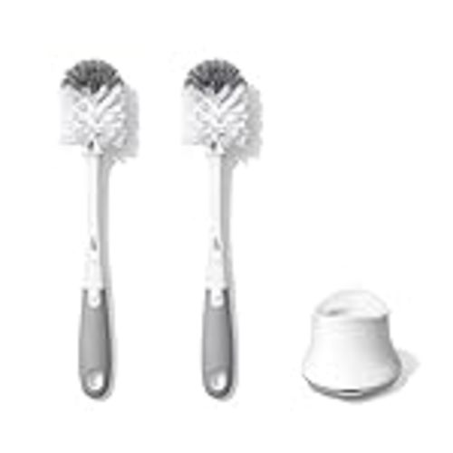 OXO Tot Bottle Brush with Nipple Cleaner and Stand – Gray, 2-Pack