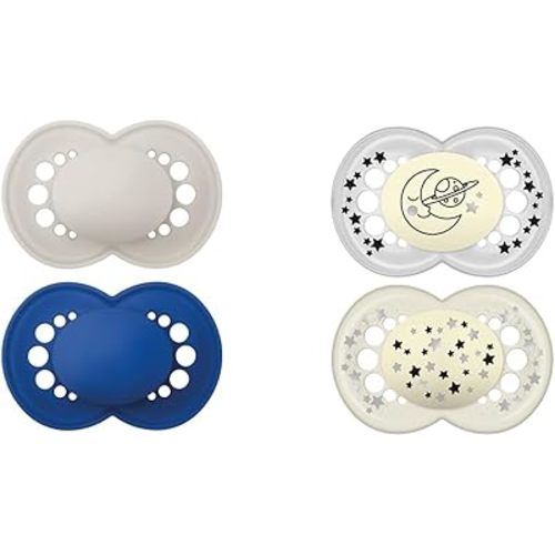 MAM Original Matte Baby Pacifier 2 Count, Night Pacifiers 2 Count - Silicone Nipple, Self Sterilizing Case, Unisex 6-16+ Months (Pack of 1)