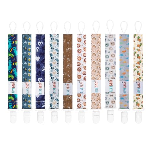 ALVABABY Pacifier Clips 10 Pack Pacifier Binky Paci Holder Leashes for Teethers 10DP01A