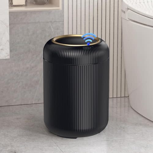onlcuk Motion Sensor Bathroom Trash Can with Lid, 3 Gallon / 11L Automatic Bathroom Garbage Can, Smart Black Garbage Can, Touchless Trash Bin, Small Waste Basket for Bedroom, Kitchen, Apartment,Office