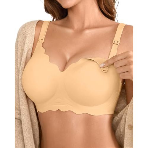 DEANGELMON Maternity Nursing Bra for Women Breastfeeding - Jelly Pregnancy Pumping Breast Feeding Seamless Bras with Support