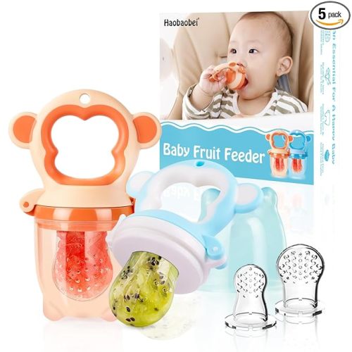 Baby Solids/Frozen Fruit Feeder Pacifier, Infant Teether Toy 4M+, BPA-Free Silicone Pouch & Nipple, Safely Introduce Solids, Teething Relief, 2-Pack