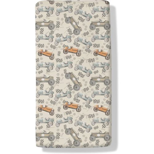 Vintage Race Car Vehicle Baby Crib Sheets for Standard Crib and Toddler Mattresses Retro Racing Racecar Nursery Bedding Sheet Outdoor Sports Crib Mattress Sheets 28x52in