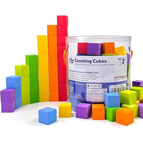 Foam Counting Blocks, 105 Pieces 1 Inch Soft Rainbow Math Counters Cubes, Math Manipulatives Preschool, Classroom Learning Supplies, Stacking Blocks for Kids Ages 3+