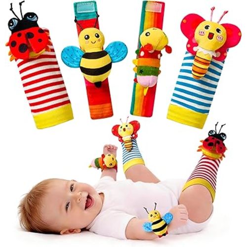Baby Rattles Toys for 0-6 Months - Infant Toys 0-3 Month Old Baby Boy Girl Gifts Set with Teething and Wrist Socks Rattle Infant Newborn Sensory Toy Easter Basket Stuffers