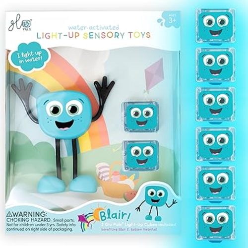 Glo Pals Water-Activated Bath Toy with 6 Reusable Light-Up Cubes for Sensory Play (Blair)