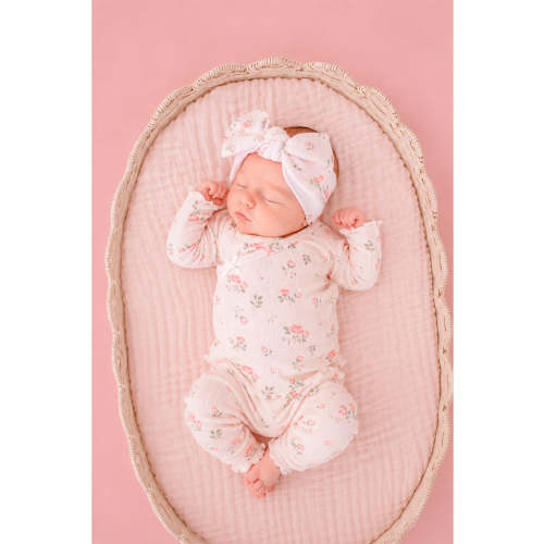 Two-Piece Pointelle Crossover Top & Bottom in Rose Garden Blush | Caden Lane