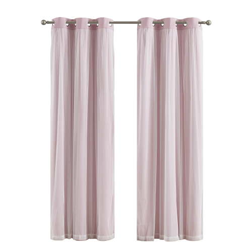 Your Zone Blackout Curtain Panel with Sheer Overlay, 1 Panel, Pink, 37" W x 84" L