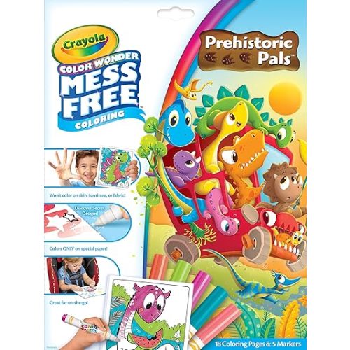 Crayola Color Wonder Prehistoric Pals, Dinosaur Coloring Pages, Mess Free Coloring for Toddlers, Dinosaur Toys, Toddler Easter Basket Essentials & Gifts