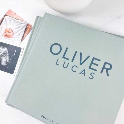 Personalized Baby Book - Hardcover Customized - Baby's First Years Keepsake Journal - 10.25 inch Square - Sea Mist Fabric - 2025 Edition