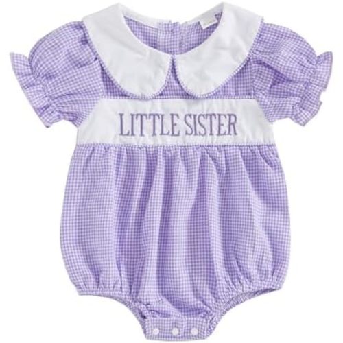 Big Sister Little Sister Matching Outfits Short Sleeve Bubble Romper Smocked Dress Toddler Girl Summer Clothes
