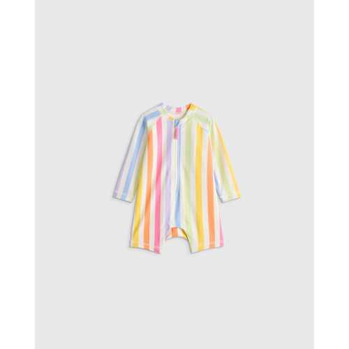Long Sleeve Zip-Up Rash Guard One-Piece - Baby in Rainbow Stripe