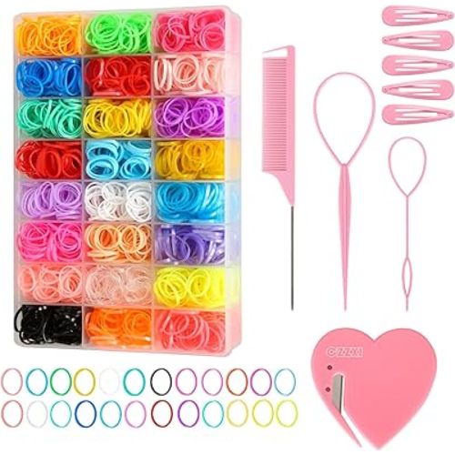 CZZXI 2500pcs Hair Elastics, 24 Color Colorful Small Rubber Bands