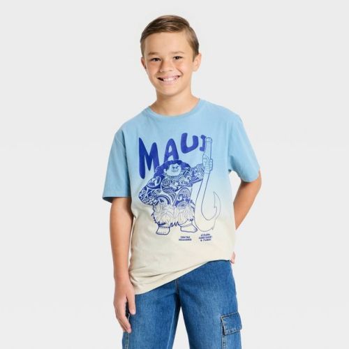 Boys' Disney Moana Maui Dip Dye Short Sleeve Graphic T-Shirt - Blue S