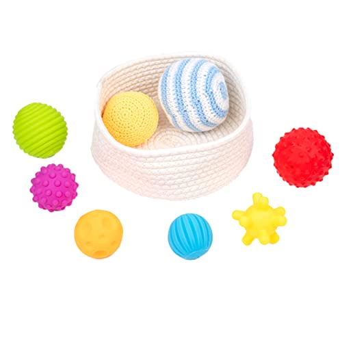 Adena Montessori 8 Pack Sensory Balls for Toddlers 1-3,Sensory Baby Toys 6-12 Months,Infant Educational Squeeze Sensory Toy Soft Multi Ball Set Gifts with Bright Color Textured with White Woven Basket