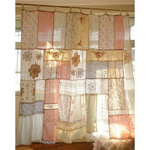 Handmade Patchwork Curtain Custom Farmhouse Shabby Chic Cottage Lace Panel Custom  Farmhouse Cottage Shabby Chic Lace Panel