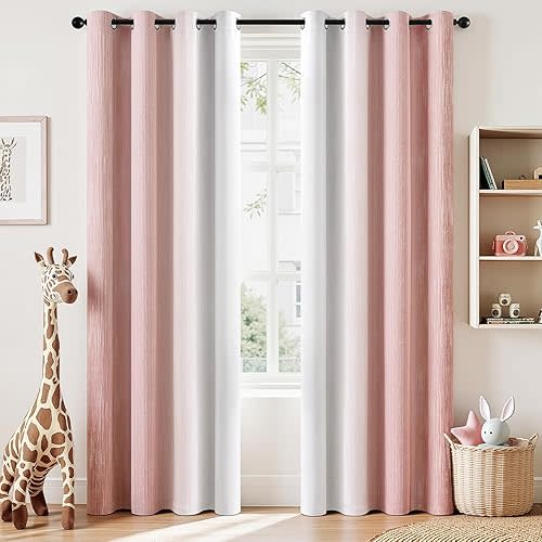 MIULEE Pink and Greyish White Ombre Blackout Curtains, Full Room Darkening Thermal Insulated 84 Inches Long Drapes for Bedroom/Living Room Grommet Window Treatments Modern 52Wx84L, Set of 2