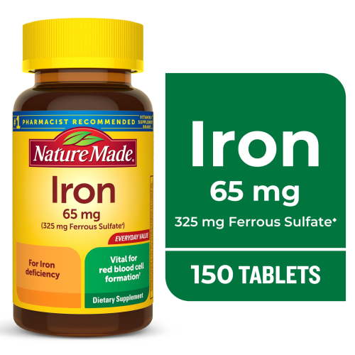 Nature Made Iron 65 mg (325 mg Ferrous Sulfate) Tablets, Dietary Supplement, 150 Tablets