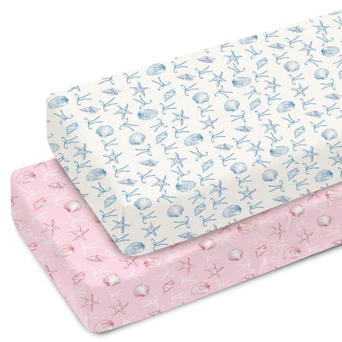 Summer Conches Bows Sea Baby Crib Sheets for Boy Girl 52x28In Ocean Seashells Beach Soft Snug Fitted Crib Mattress Cover Boho Nautical Marine Baby Sheet for Standard Crib & Toddler Bed Mattress 2 Pack