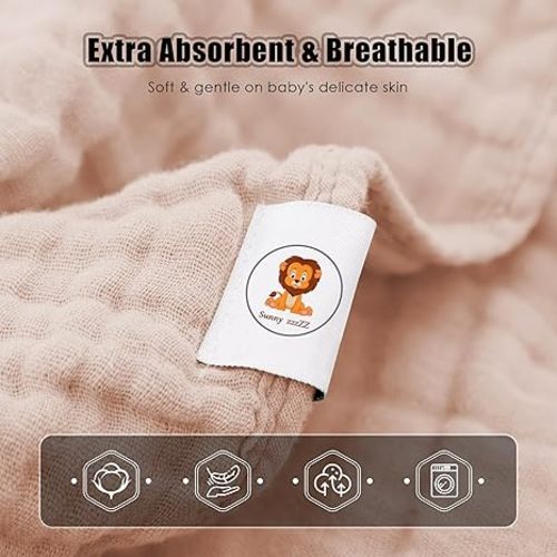 Sunny zzzZZ Muslin Hooded Baby Bath Towels - 3 Pack 100% Cotton Soft Low-Saturation Pastel Towels Including Classic White for Newborns, Infants, Toddlers - 32x32 Inch - Light Bean Paste and White