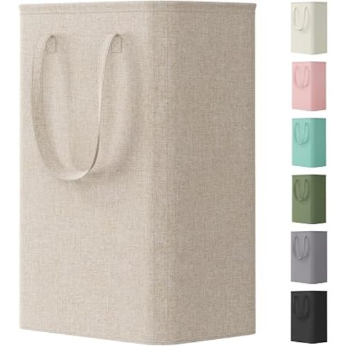 Lifewit Slim Collapsible Laundry Basket with Handles, 50L, Beige