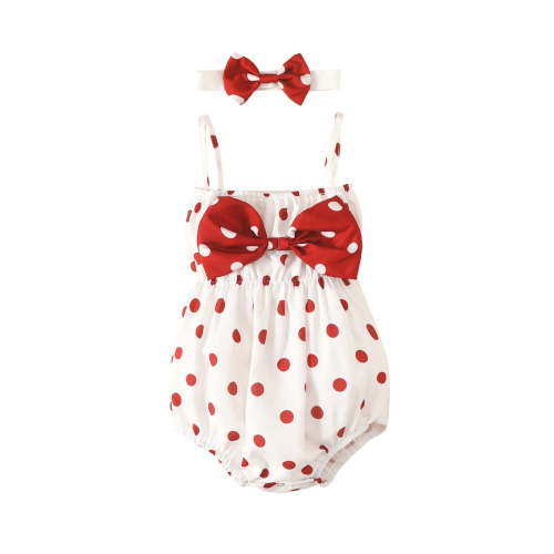 vdgthytj Newborn Infant Baby Girl Bubble Romper Cute Bowknot Polka Dots Sleeveless Bodysuit with Headband Summer Clothes
