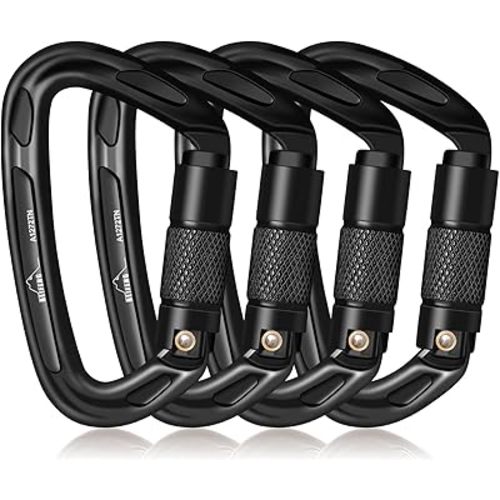 BEIFENG 25KN Auto Locking Carabiner - UIAA Certified Heavy Duty Climbing Carabiners for Rock Climbing, Camping, Rappelling, Hunting, Rescue Equipment - Professional Carabiner Clips (Black)