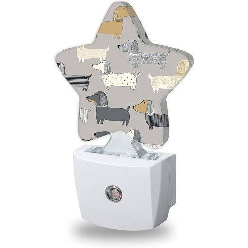 Cute Dachshunds Night Lights Plug Into Wall,Grey Dogs Dusk to Dawn Light Sensor Night Light for Kids,Energy Efficient Sleep Friendly Lamp for Bedroom Bathroom Nursery
