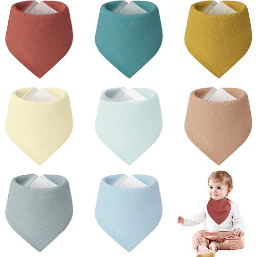 Nicous 8 Pack Muslin Baby Bibs for Girls and Boys, 100% Cotton Square Baby Bandana Bibs, Drool Bibs Set for Teething and Drooling