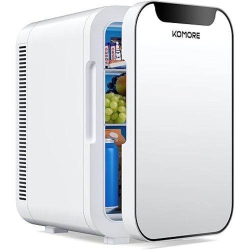 Small Mini Fridge, 18L Portable Tiny Fridge for Skincare, 120V/12V Makeup Refrigerator Mini, Thermoelectric Cooler & Warmer for Drinks, Food, Cosmetics for Office/Dorm/Car/Travel, White