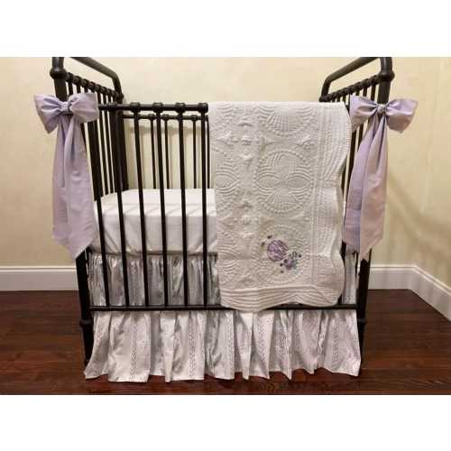 Lavender and Sage Floral Stripes Baby Girl Crib Bedding, Standard or Mini Crib Bedding, Choose Your Pieces